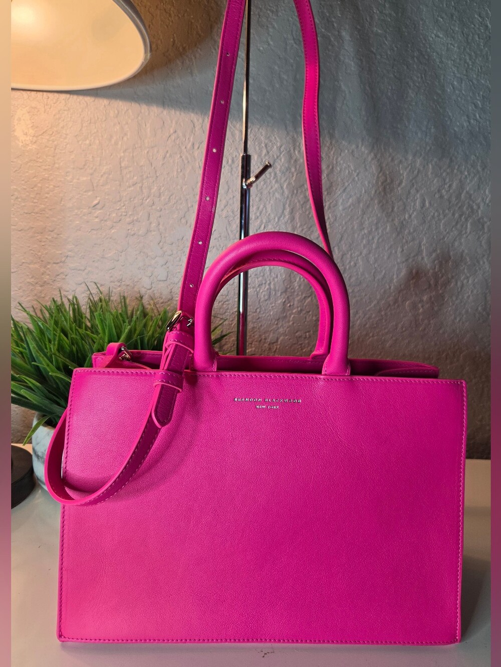 Brandon Blackwood Marcy Ave Hot Pink Leather Tote Crossbody Bag